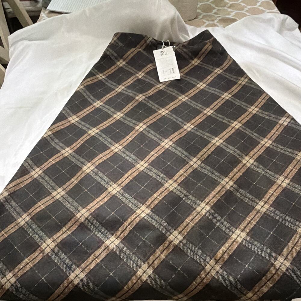 NUMEN BU Plaid Maxi Skirt Size 2 Brown Black Tartan Check Elastic Waist NWT
